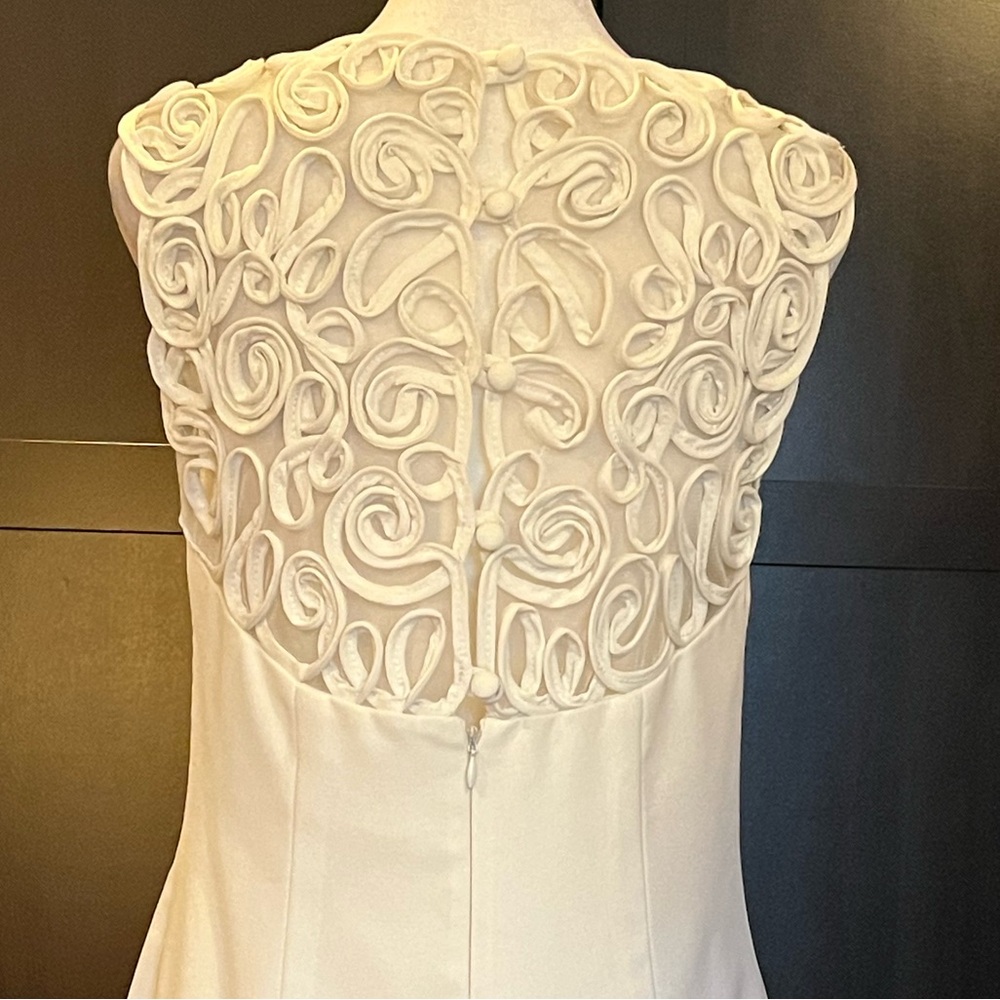 Bachelorette/ Bridal shower dress w/swirled soutache lace & buttons. Ivory. 10